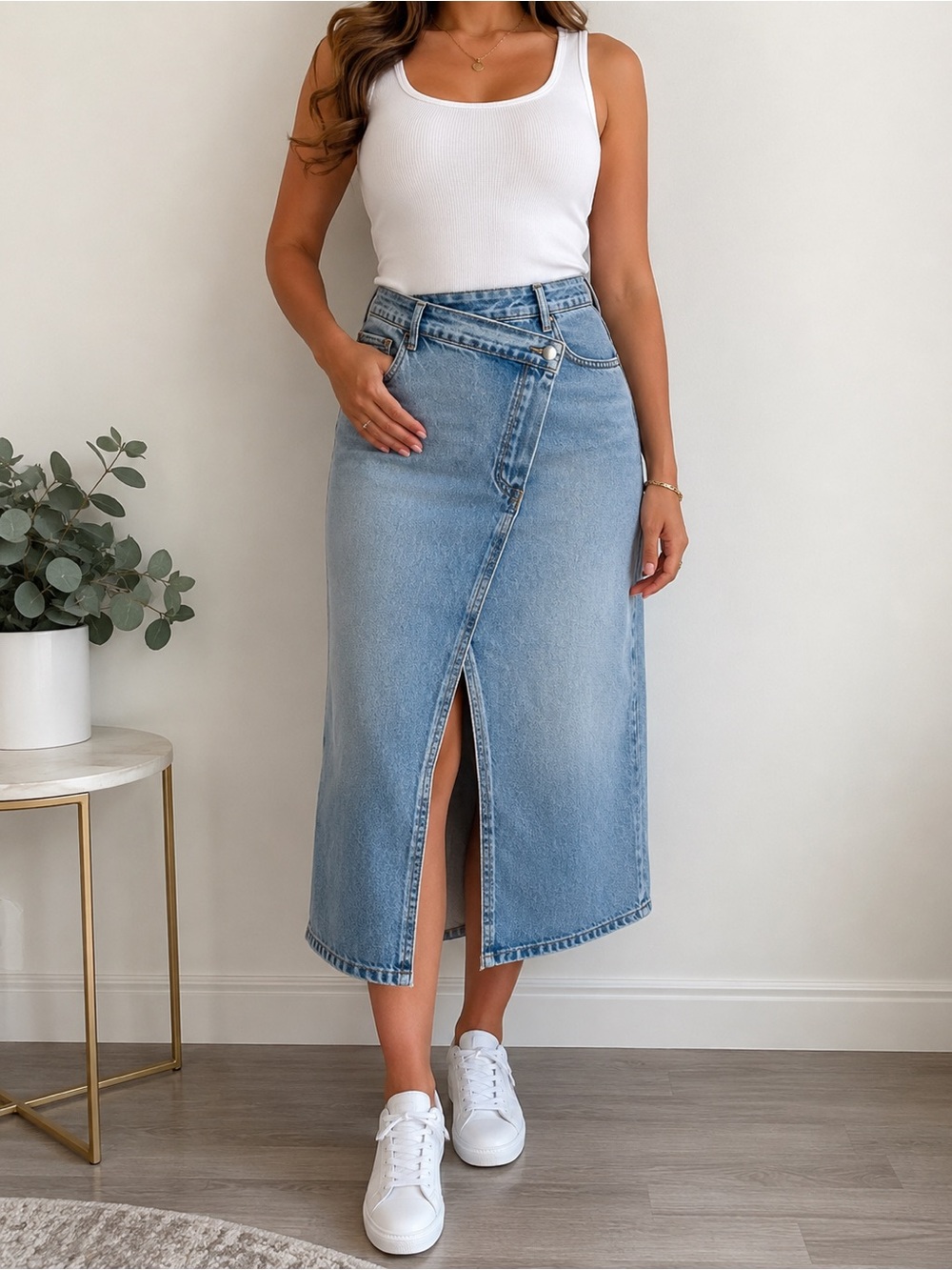 AG Jeans Bruna AG-Ed 18 Years Oslo Wrap Midi Denim Skirt Size 29 MSRP $225